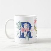Elegante Waterverf Bloemen Vlinder Monogram R Koffiemok (Links)