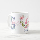 Elegante Waterverf Bloemen Vlinder Monogram S Koffiemok (Voorkant links)