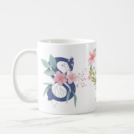 Elegante Waterverf Bloemen Vlinder Monogram S Koffiemok (Links)