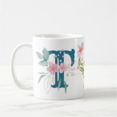 Elegante Waterverf Bloemen Vlinder Monogram T Koffiemok (Links)