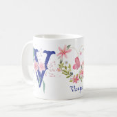 Elegante Waterverf Bloemen Vlinder Monogram V Koffiemok (Voorkant links)