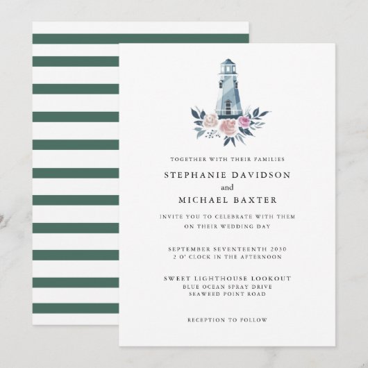 Elegante Waterverf Bloemen Vuurtoren Nautisch Kaart (Voorkant / Achterkant)