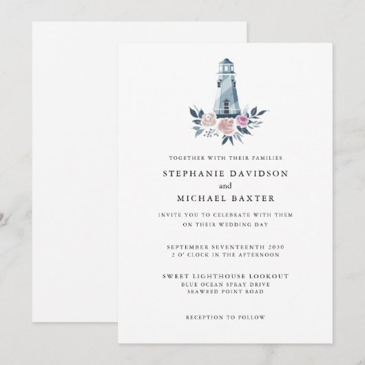 Elegante Waterverf Bloemen Vuurtoren Nautisch Kaart (Voorkant / Achterkant)