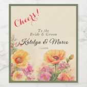 Elegante Waterverf bloemen Wijn Etiket (Enkel label)