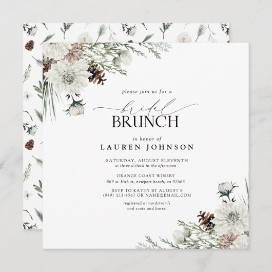 Elegante Waterverf Bloemen Winter Bruids Brunch Kaart (Voorkant / Achterkant)