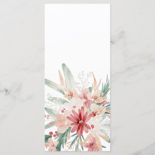 Elegante Waterverf Bloemen Winter Kerstbruiloft Menu (Achterkant)