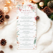 Elegante Waterverf Bloemen Winter Kerstbruiloft Menu