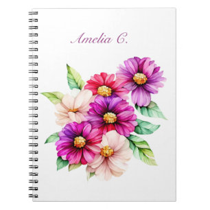 Elegante Waterverf Bloemen Wit Notitieboek