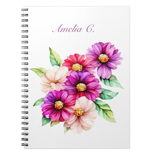 Elegante Waterverf Bloemen Wit Notitieboek (Voorkant)