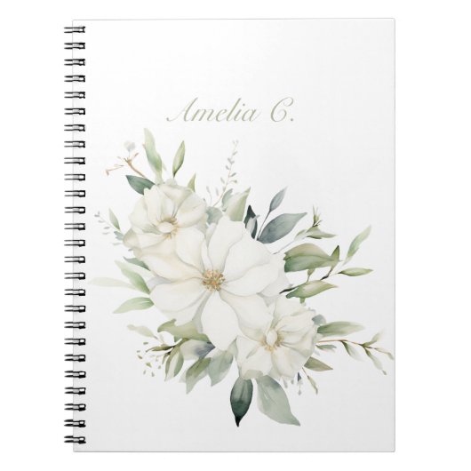 Elegante Waterverf Bloemen Wit Notitieboek (Voorkant)