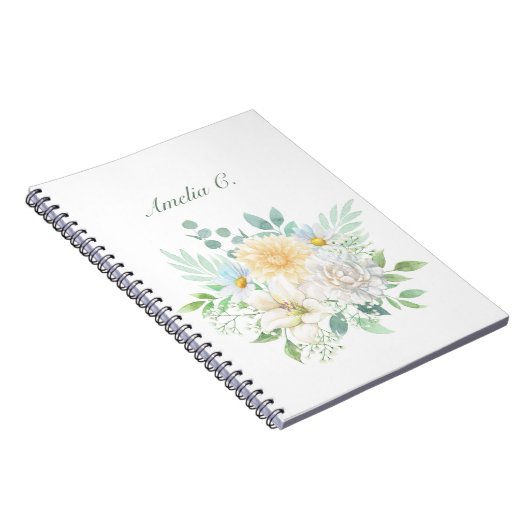 Elegante Waterverf Bloemen Wit Notitieboek (Rechterzijde)