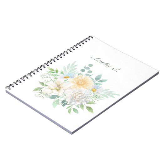 Elegante Waterverf Bloemen Wit Notitieboek (Linkerzijde)