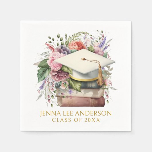 Elegante Waterverf Bloemen Wit Pet Afstuderen Servet (Voorkant)
