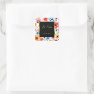 Elegante waterverf bloemen witgoud professional vierkante sticker