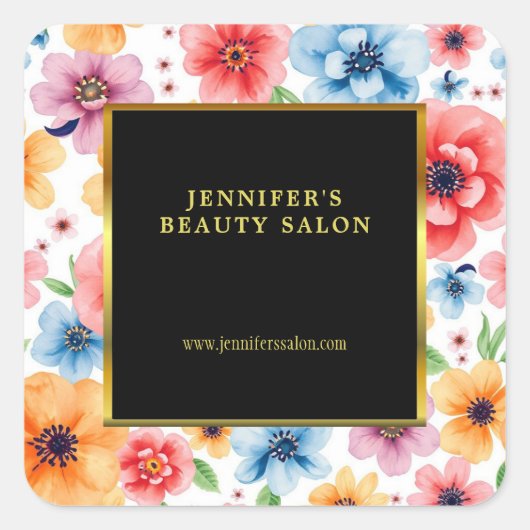 Elegante waterverf bloemen witgoud professional vierkante sticker (Voorkant)