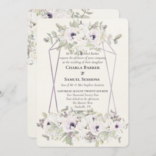 Elegante Waterverf Bloemen Zachte Lavendeluitnodig Programmakaart (Voorkant / Achterkant)