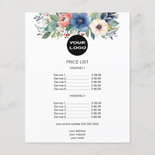 Elegante Waterverf Bloemen Zakelijke prijslijst Flyer