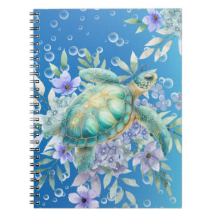 Elegante Waterverf Bloemen Zee Schildpad Notitiebo Notitieboek