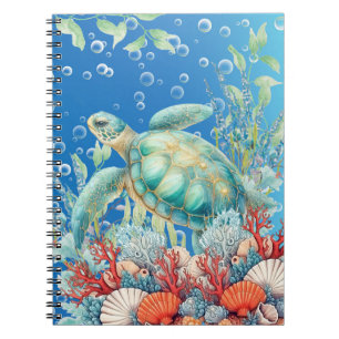 Elegante Waterverf Bloemen Zee Schildpad Notitiebo Notitieboek