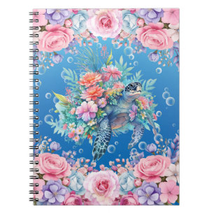 Elegante Waterverf Bloemen Zee Schildpad Notitiebo Notitieboek
