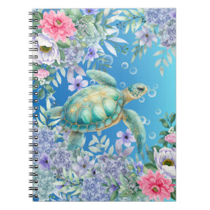 Elegante Waterverf Bloemen Zee Schildpad Notitiebo Notitieboek