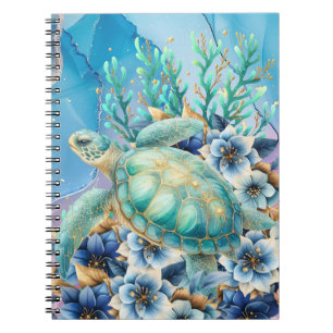 Elegante Waterverf Bloemen Zee Schildpad Notitiebo Notitieboek