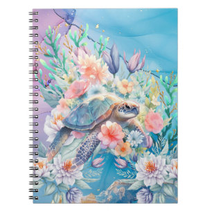 Elegante Waterverf Bloemen Zee Schildpad Notitiebo Notitieboek