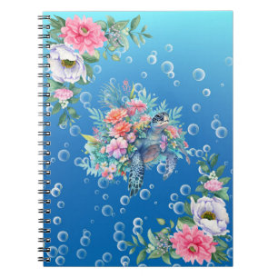 Elegante Waterverf Bloemen Zee Schildpad Notitiebo Notitieboek