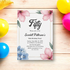Elegante Waterverf Bloemen Zomer 50ste Verjaardag Kaart