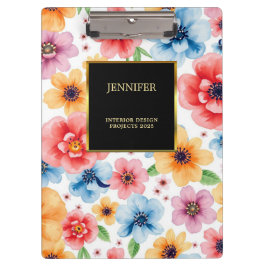 Elegante waterverf bloemen zwart goud professional klembord