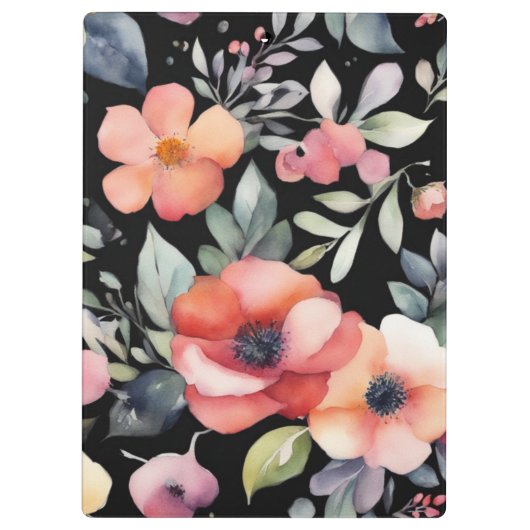 Elegante waterverf bloemen zwart goud professional klembord (Achterkant)