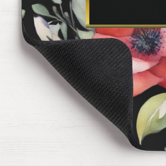 Elegante waterverf bloemen zwart goud professional muismat (Hoek)