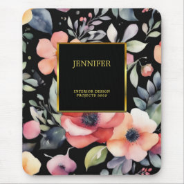 Elegante waterverf bloemen zwart goud professional muismat