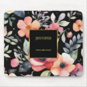 Elegante waterverf bloemen zwart goud professional muismat (Voorkant)