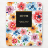 Elegante waterverf bloemen zwart goud professional muismat (Voorkant)