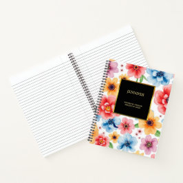 Elegante waterverf bloemen zwart goud professional notitieboek