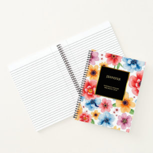 Elegante waterverf bloemen zwart goud professional notitieboek
