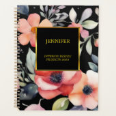 Elegante waterverf bloemen zwart goud professional planner (Voorkant)
