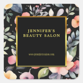 Elegante waterverf bloemen zwart goud professional vierkante sticker