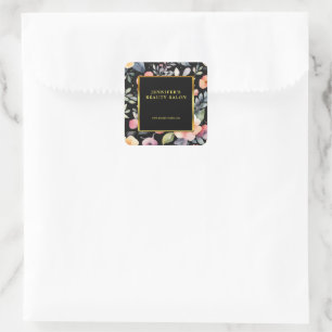 Elegante waterverf bloemen zwart goud professional vierkante sticker