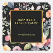 Elegante waterverf bloemen zwart goud professional vierkante sticker (Voorkant)