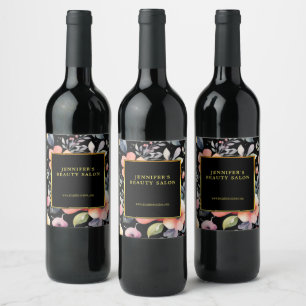 Elegante waterverf bloemen zwart goud professional wijn etiket