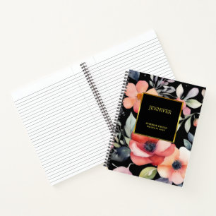 Elegante waterverf bloemen zwart goud professionee notitieboek
