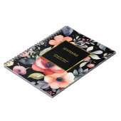 Elegante waterverf bloemen zwart goud professionee notitieboek (Linkerzijde)