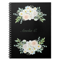Elegante Waterverf Bloemen Zwart Notitieboek