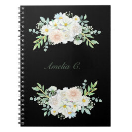 Elegante Waterverf Bloemen Zwart Notitieboek