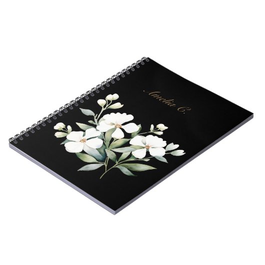 Elegante Waterverf Bloemen Zwart Notitieboek (Linkerzijde)