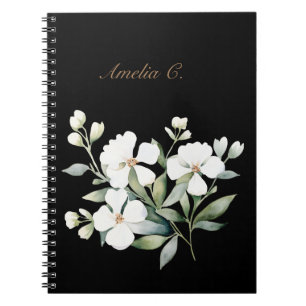 Elegante Waterverf Bloemen Zwart Notitieboek