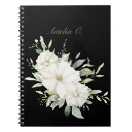 Elegante Waterverf Bloemen Zwart Notitieboek