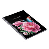 Elegante Waterverf Bloemen Zwart Notitieboek (Rechterzijde)